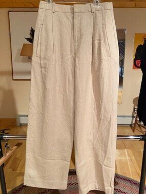 Banana Republic NWT SZ 8 Norfolk Wide Leg Linen Cotton Pant Herringbone